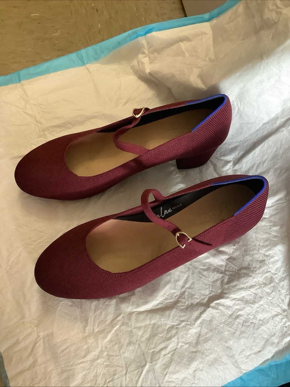 Rothy’s The Mary Jane Heel Women's Size 10 Burgundy Knit Block Heel Pumps - Picture 4 of 16